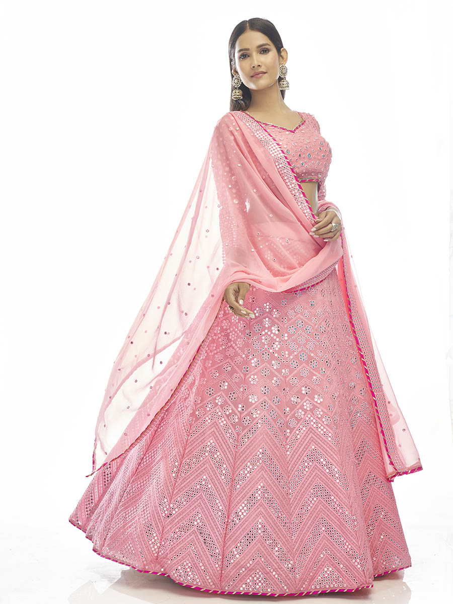 Myra Baby Pink Georgette Embroidered Designer Lehenga - Distacart
