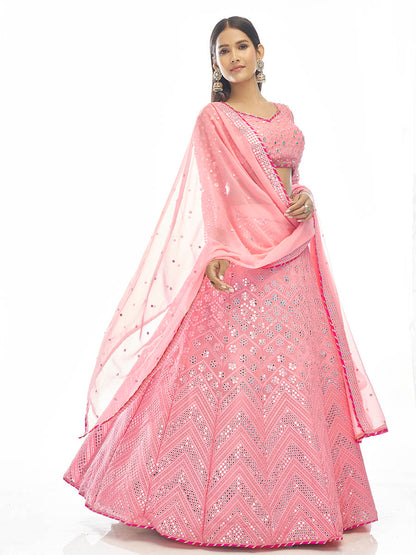 Myra Baby Pink Georgette Embroidered Designer Lehenga - Distacart