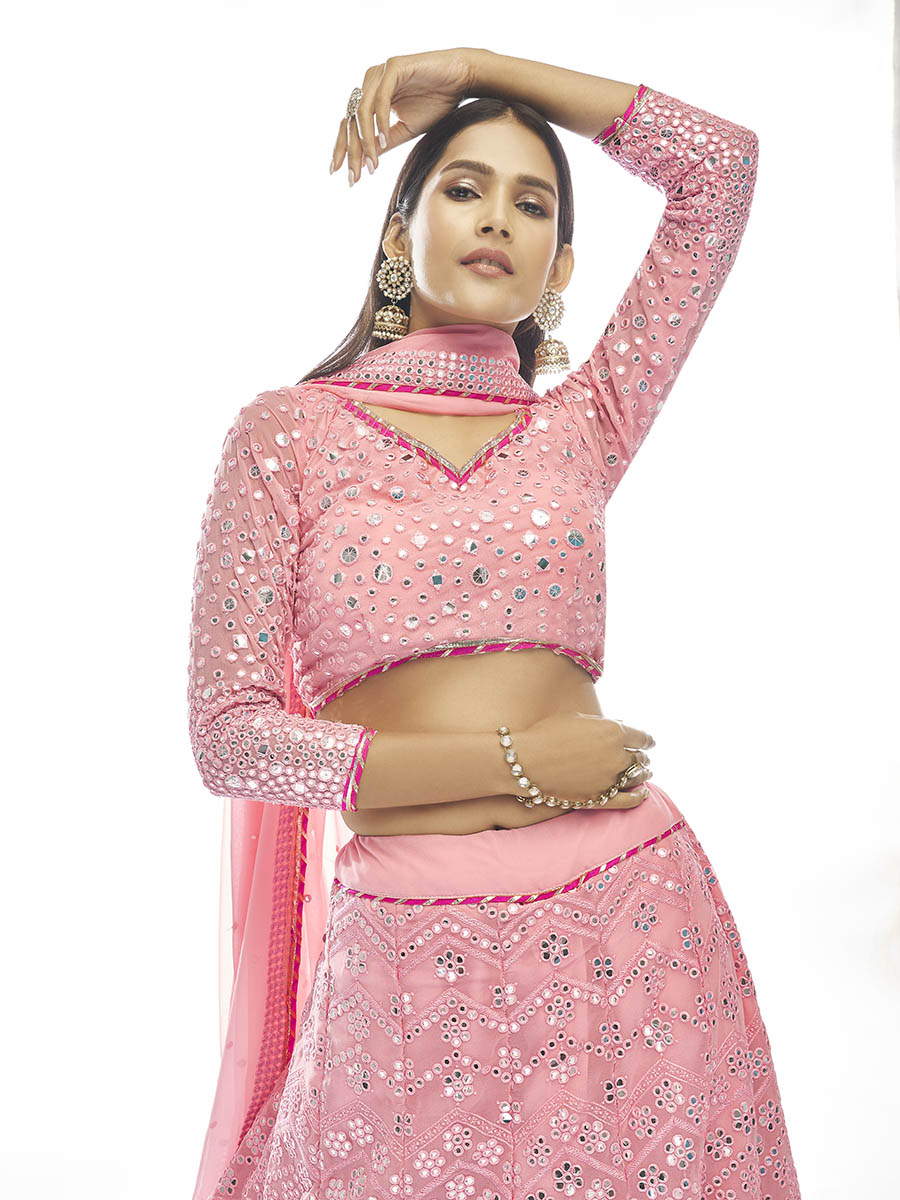 Myra Baby Pink Georgette Embroidered Designer Lehenga - Distacart