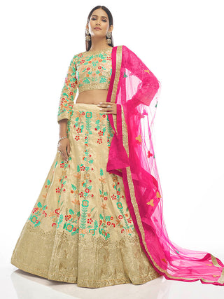 Myra Cream Art Silk Embroidered Designer Lehenga - Distacart