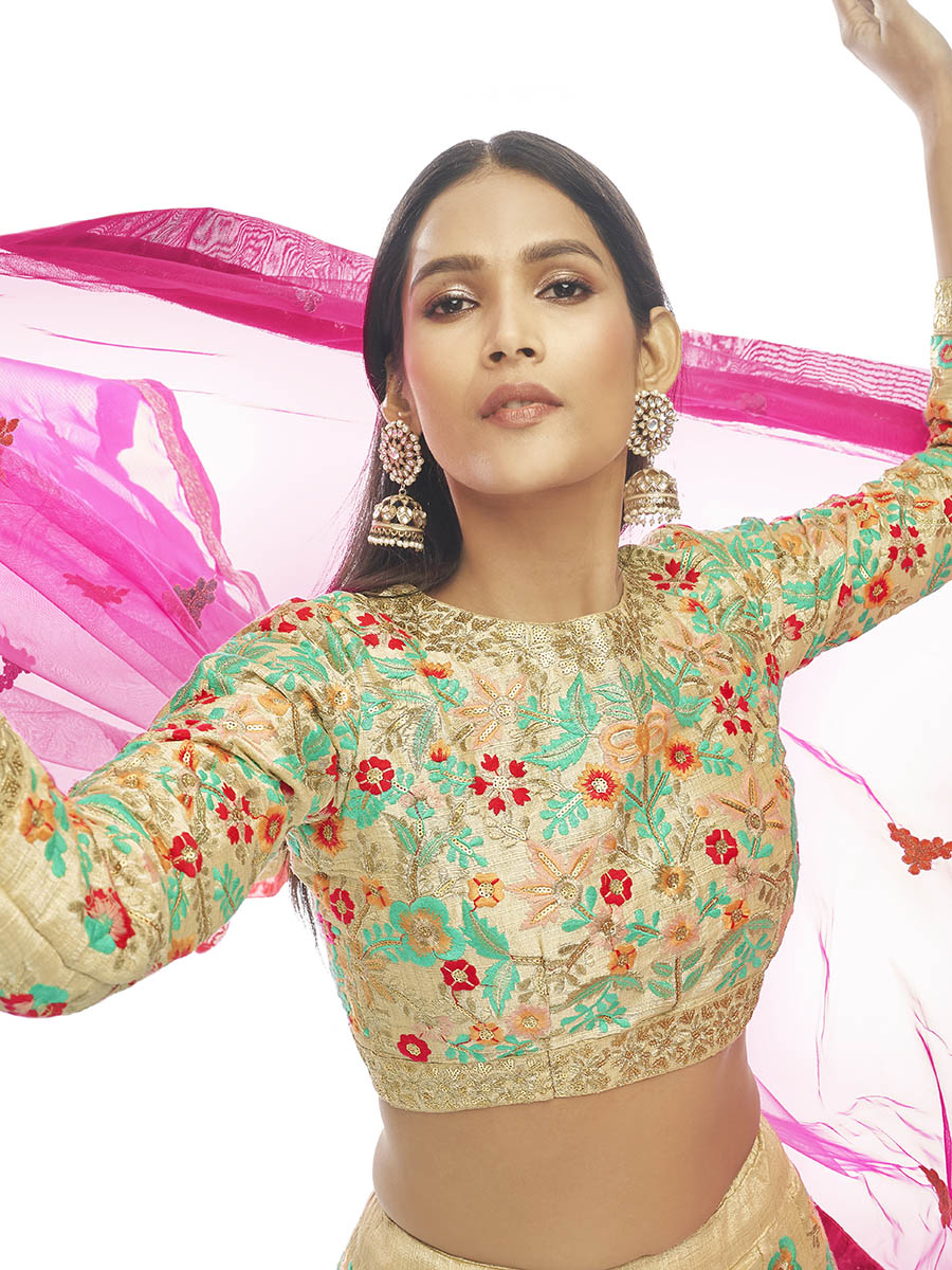 Myra Cream Art Silk Embroidered Designer Lehenga - Distacart