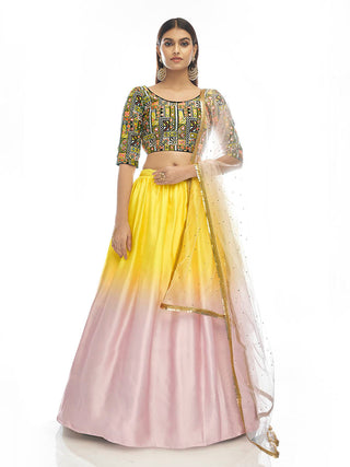 Myra Multicolour Satin Georgette Embroidered Designer Lehenga - Distacart