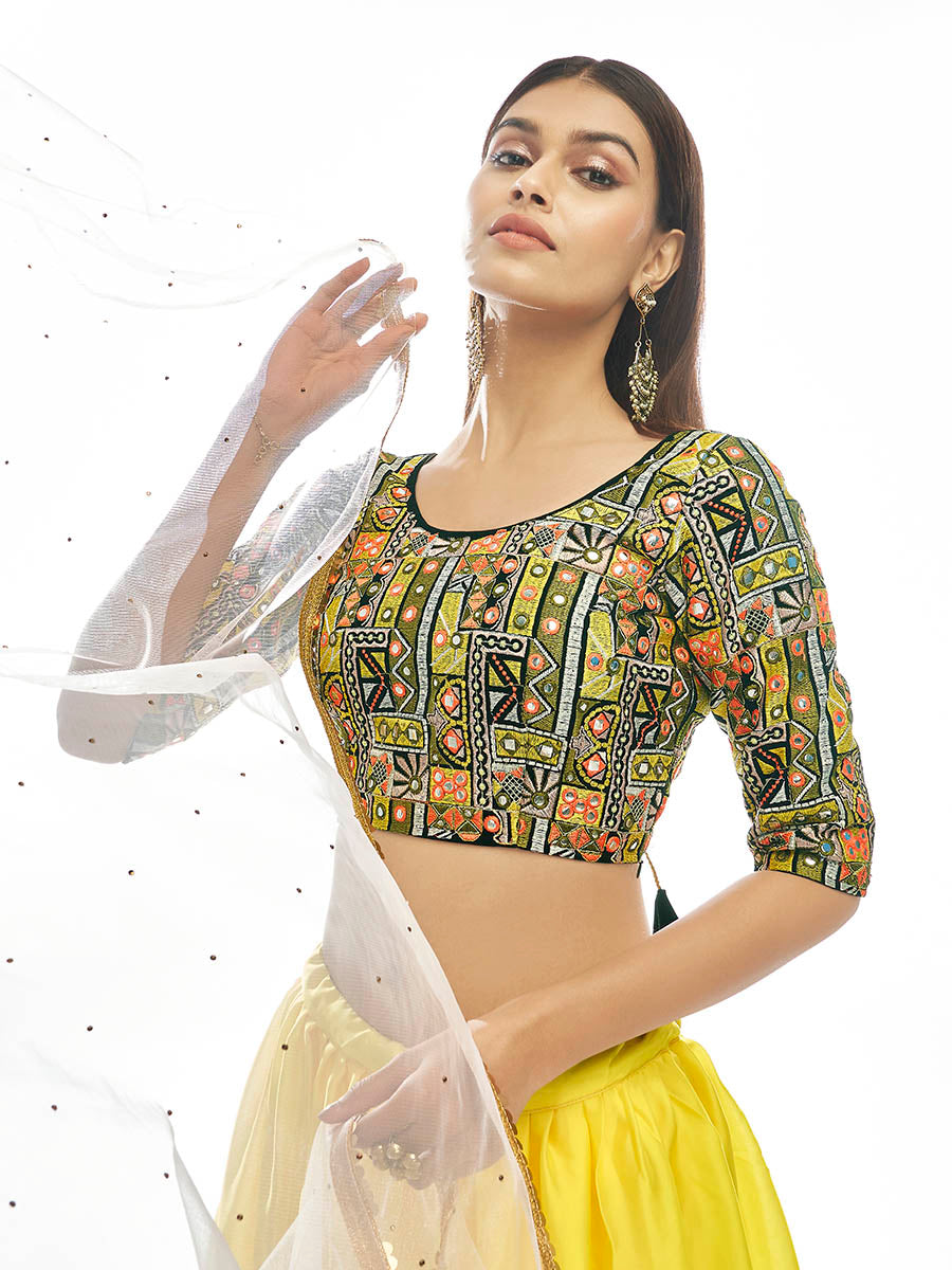 Myra Multicolour Satin Georgette Embroidered Designer Lehenga - Distacart