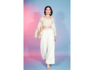 Off White Georgette Sequence With Thread Designer Co-Ord Set - Flory - Distacart