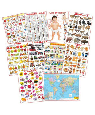 Dreamland Educational Charts - Combo 5 (10 Charts) : Children Early Learning Laminated Chart - Distacart