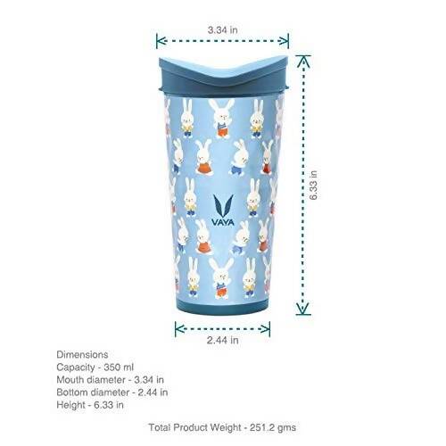 Vaya Drynk Stainless Steel Strawless Silicone Bunnies Print Spout Tumbler With Spill-Proof Pediasafe Lid - 350ml (Blue) - Distacart