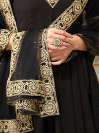 Thumbnail for Pomcha Jaipur Black Saadgi Sunheri Lace Black Anarkali Set - Distacart