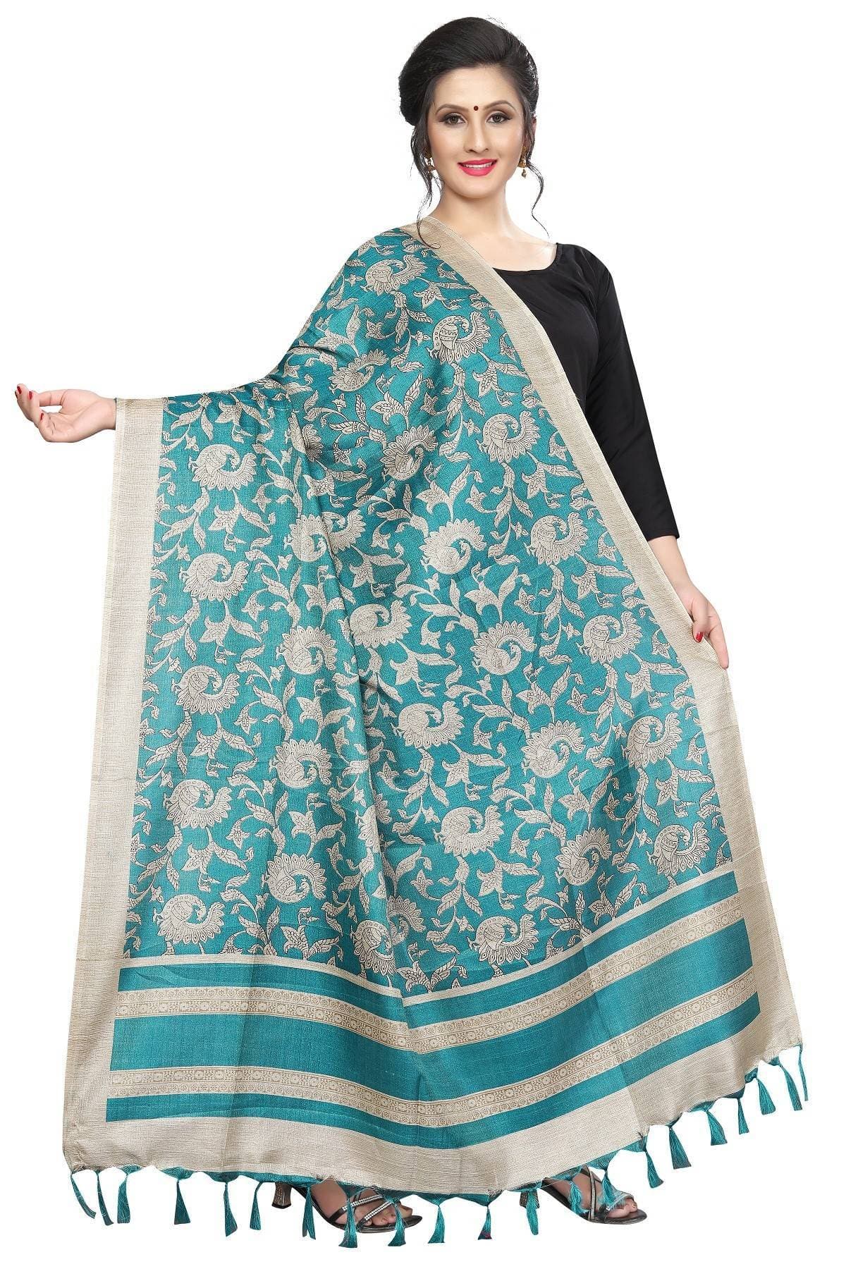 Vamika Rama Green Printed Khadi Bhagalpuri Dupatta