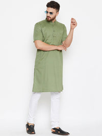 Thumbnail for Even Apparels Green Color Pure Cotton Men's Kurta With Band Collar - Distacart