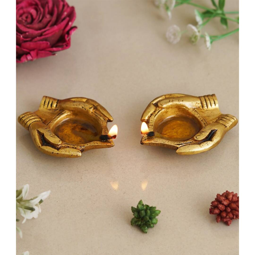 eCraftIndia 2 Pcs Lady Hand Holding Brass Diyas - Distacart