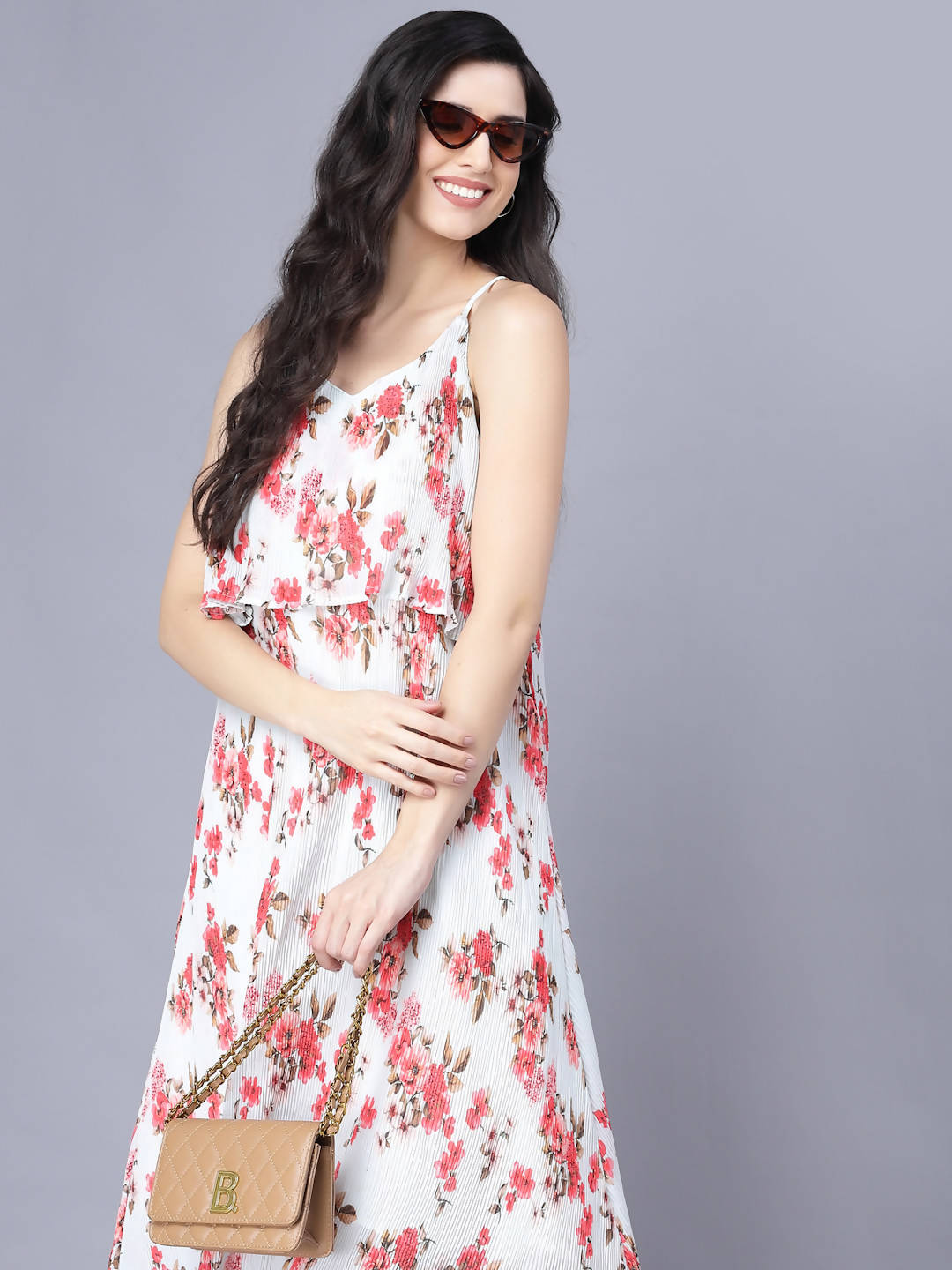 Myshka White Red Floral Layered Midi Dress - Distacart