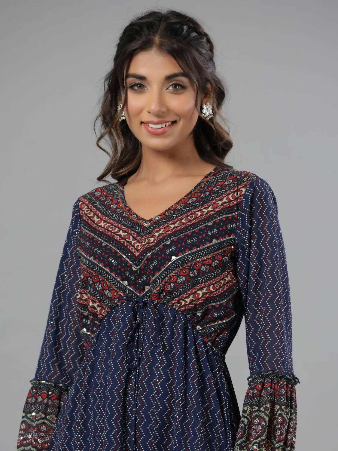 Juniper Women Navy Blue Georgette Printed Midi Dress - Distacart