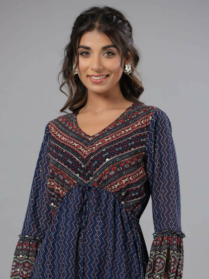 Juniper Women Navy Blue Georgette Printed Midi Dress - Distacart