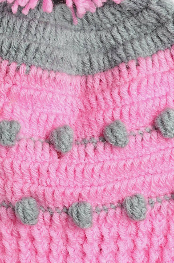 Chutput Kids Woollen Hand Knitted Pom Pom Detail Cap - Pink - Distacart