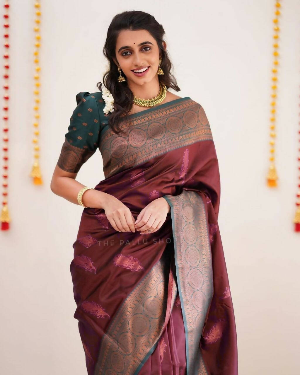 DEIANA'S Beautiful Golden Jari with New Design Soft Lichi Silk Saree - Brown - Distacart
