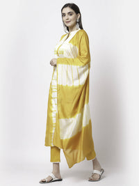 Thumbnail for Myshka Women Yellow Viscose Printed 3/4 Sleeve Round Neck Kurta Pant Dupatta Set