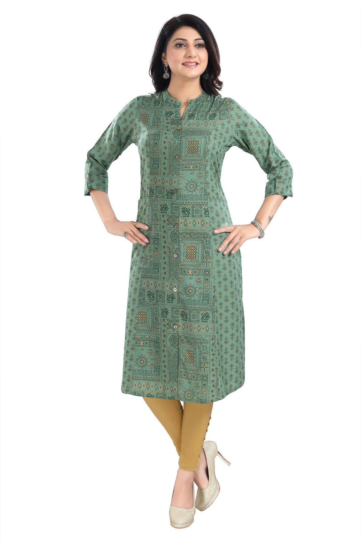 Snehal Creations Pleasing Pista Green Rayon Print Long Kurta For Women - Distacart