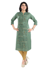 Thumbnail for Snehal Creations Pleasing Pista Green Rayon Print Long Kurta For Women - Distacart