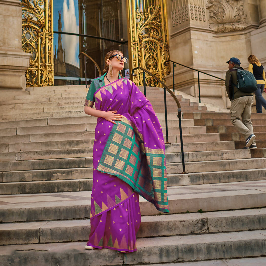 Mulberry Purple Handloom Khaddi Silk Saree With Contrast Pallu & Blouse - Rajtex Khwaab Silk - Distacart