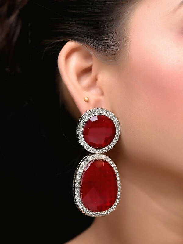 Smart Dangler With Rhino Stone Border Red Earrings For Women and Girls By House of Ree - Distacart