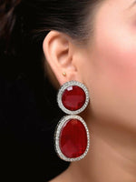 Thumbnail for Smart Dangler With Rhino Stone Border Red Earrings For Women and Girls By House of Ree - Distacart