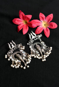 Thumbnail for Tehzeeb Creations Oxidised Earrings With Pearl Work And Ganesha Design