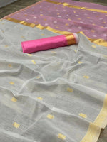 Thumbnail for DEIANA'S Beautiful Golden Jari with New Design Soft Cotton Saree - White - Distacart