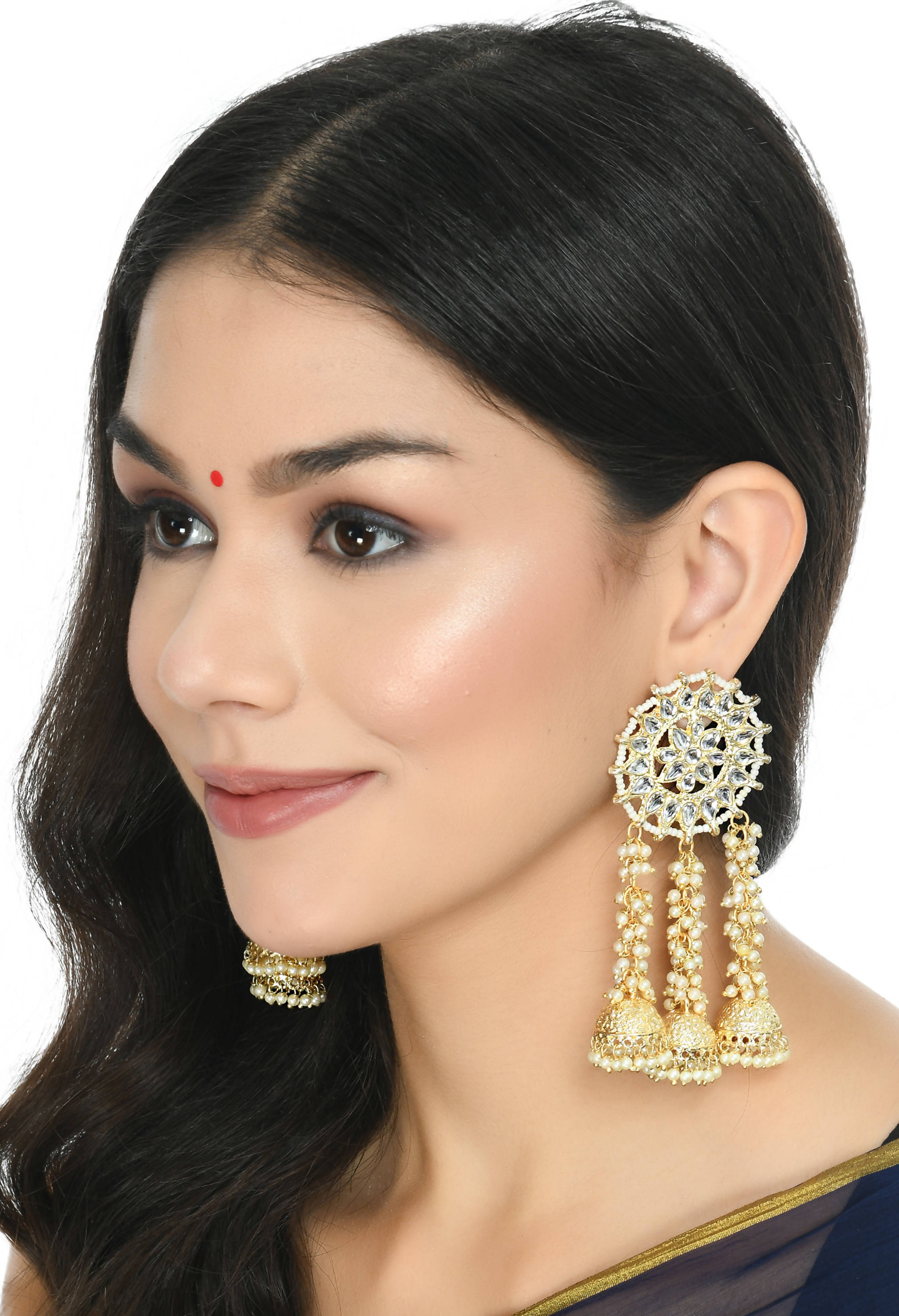 Mominos Fashion Johar Kamal Golden Plated Earrings With Kundan & Pearls - Distacart