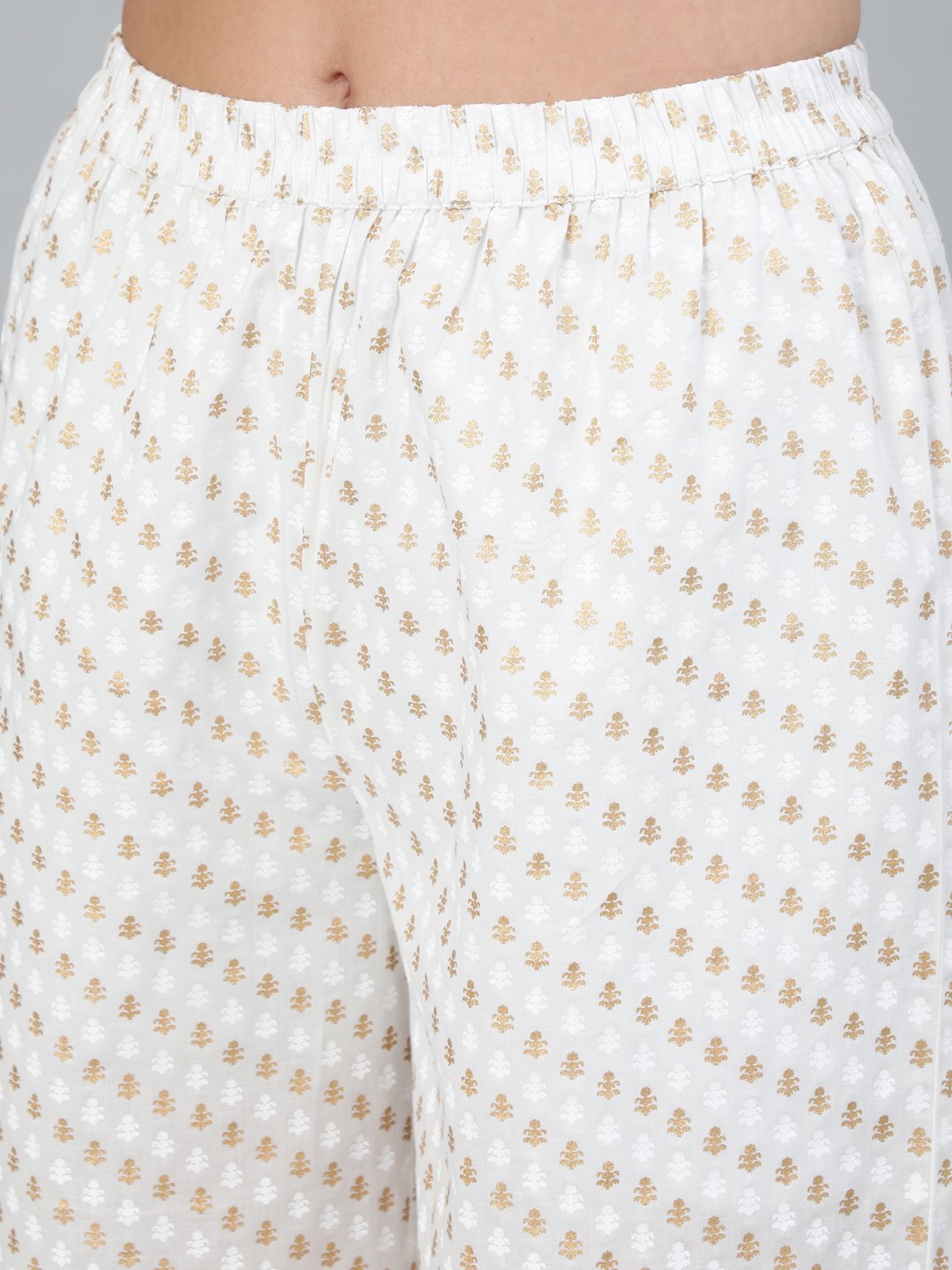NOZ2TOZ Women Off-White & Gold Printed A-line Kurta With Plazzo & Dupatta - Distacart