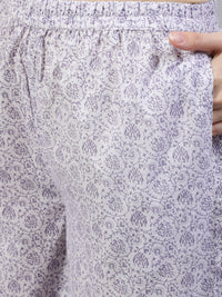 Thumbnail for NOZ2TOZ Women Grey Floral Printed Straight Kurta With Palazo & Dupatta - Distacart