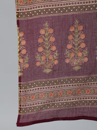 Thumbnail for NOZ2TOZ Women Burgundy Floral Printed Pure Cotton Kurta & Palazzos With Dupatta - Distacart