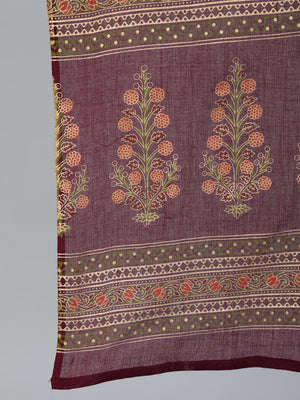 NOZ2TOZ Women Burgundy Floral Printed Pure Cotton Kurta & Palazzos With Dupatta - Distacart