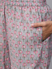 Thumbnail for NOZ2TOZ Women Grey Floral Printed Kurta Set With Palazo & Dupatta - Distacart
