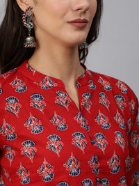 Thumbnail for NOZ2TOZ Women Red & Blue Floral Printed Kurta Set With Palazo & Dupatta - Distacart