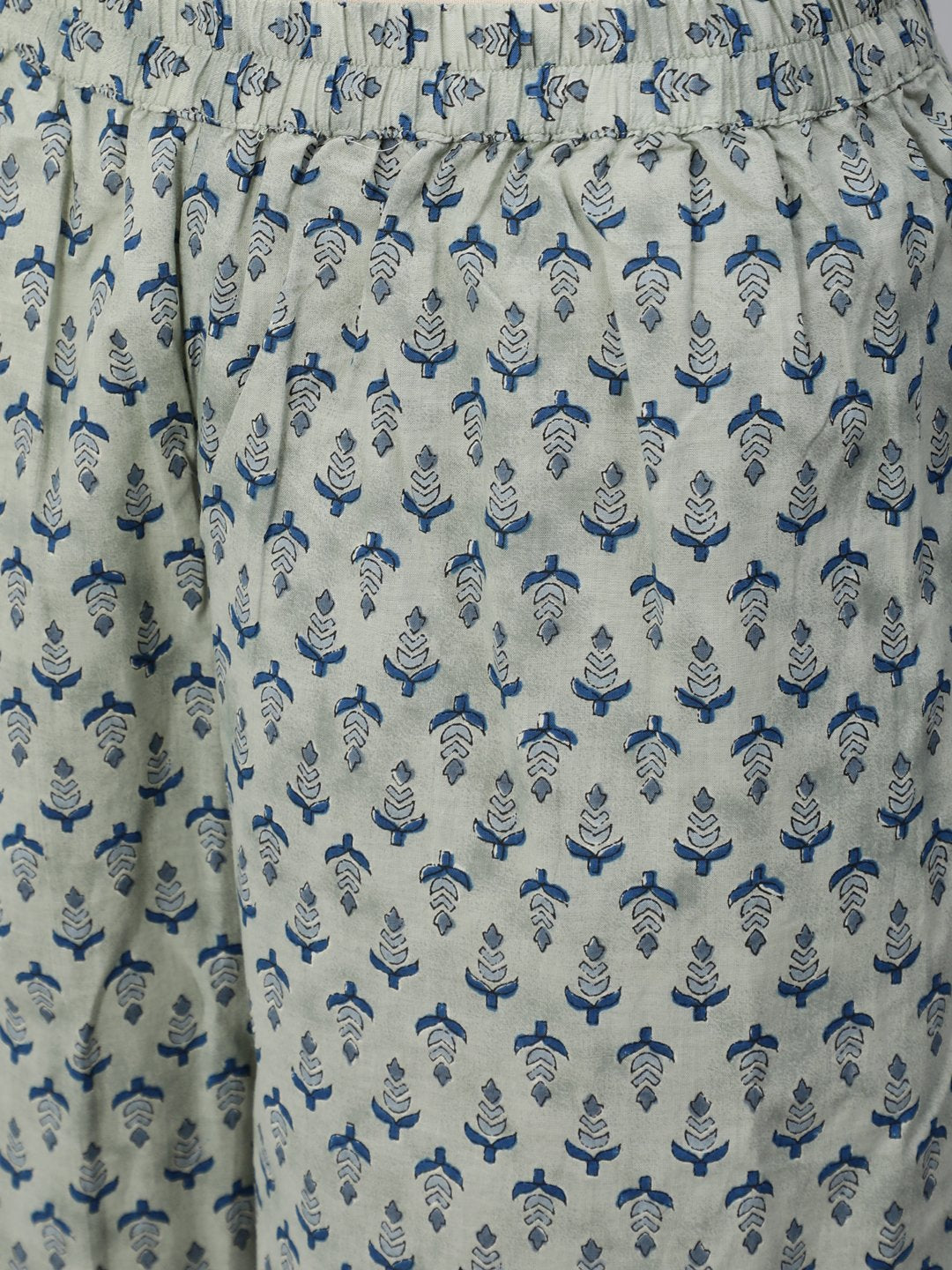 NOZ2TOZ Women Blue & Cream Floral Printed Kurta Set With Trouser & Dupatta - Distacart