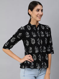 Thumbnail for NOZ2TOZ Women Black Printed Top With Three Quarter Flared Sleeves - Distacart
