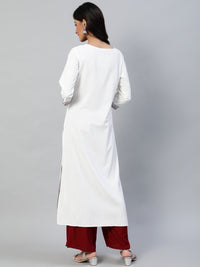 Thumbnail for NOZ2TOZ Women Off White Embroidered Straight Kurta With Three Quarter Sleeves - Distacart