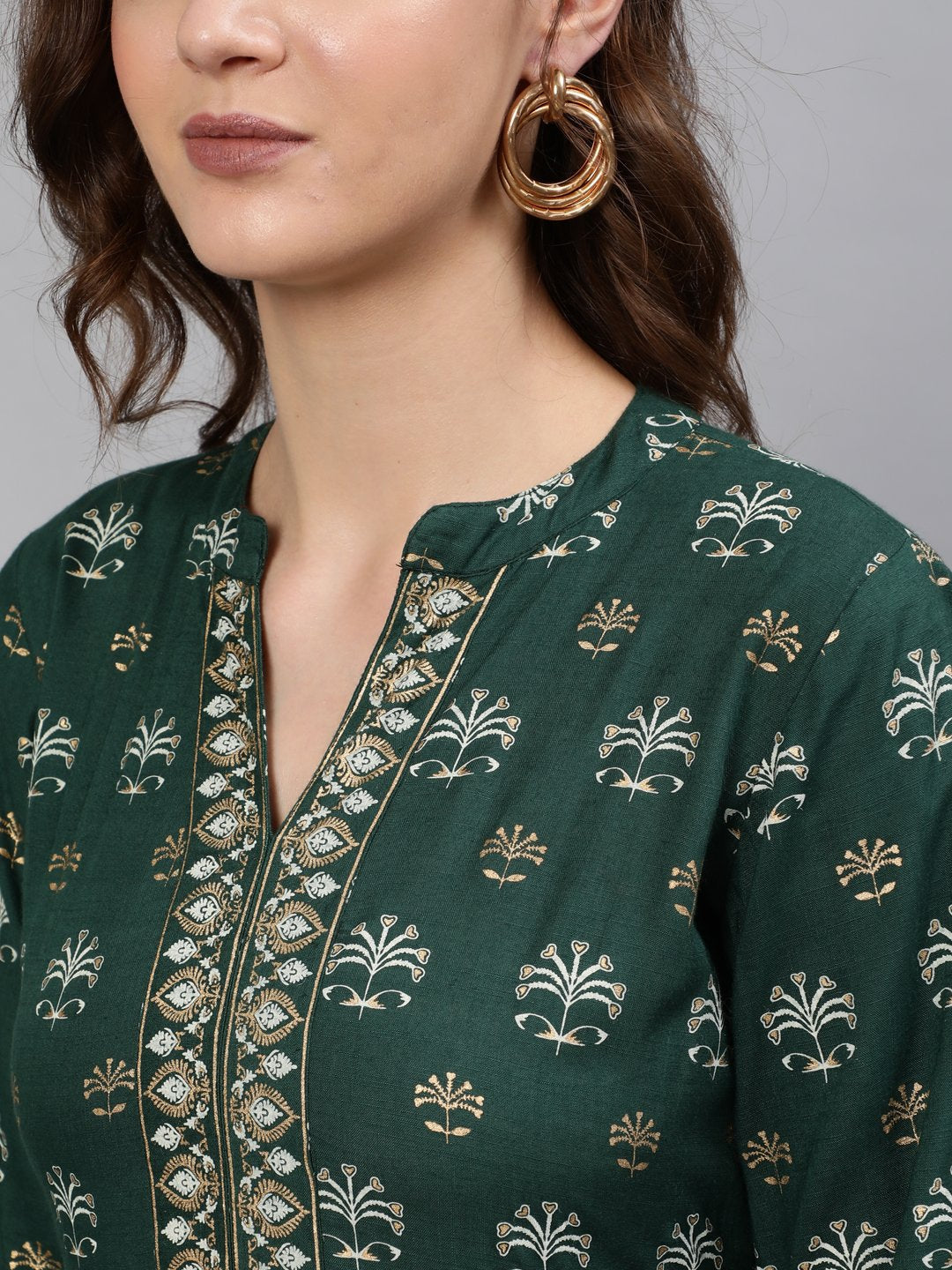NOZ2TOZ Women Green & Gold Printed Maxi Dress With Three Quarter Sleeves - Distacart