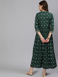Thumbnail for NOZ2TOZ Women Green & Gold Printed Maxi Dress With Three Quarter Sleeves - Distacart