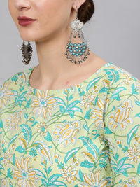 Thumbnail for NOZ2TOZ Women Green Floral Printed Straight Kurta With Plazo & Dupatta - Distacart
