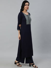 Thumbnail for NOZ2TOZ Women Navy Blue Embroidered With Plazo & Printed Dupatta - Distacart