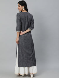 Thumbnail for NOZ2TOZ Women Grey Embroidered Straight Kurta With Three Quarter Sleeves - Distacart