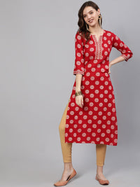 Thumbnail for NOZ2TOZ Women Red & Gold Printed Straight Kurta With Half Sleeves - Distacart