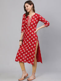 Thumbnail for NOZ2TOZ Women Red & Gold Printed Straight Kurta With Half Sleeves - Distacart