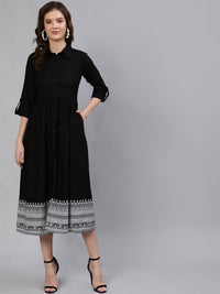 Thumbnail for NOZ2TOZ Women Black Midi Dress With Three Quarter Sleeves - Distacart