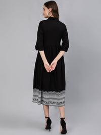 Thumbnail for NOZ2TOZ Women Black Midi Dress With Three Quarter Sleeves - Distacart