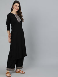 Thumbnail for NOZ2TOZ Women Black Embroidered Straight Kurta With Plazo & Dupatta - Distacart