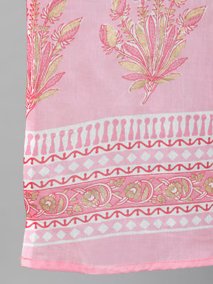 NOZ2TOZ Women Pink Printed Flared Kurta With Trouser & Dupatta - Distacart