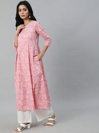 Thumbnail for NOZ2TOZ Women Pink Printed Flared Kurta With Trouser & Dupatta - Distacart