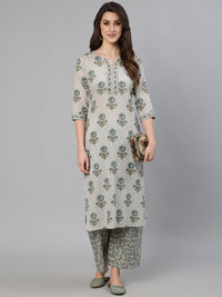 Thumbnail for NOZ2TOZ Women Grey Floral Printed Straight Kurta With One Side Pocket - Distacart